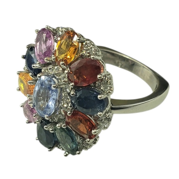 18K White Gold Multicolor Sapphire & Diamond Ring Size 7  #20721 - Picture 3 of 9